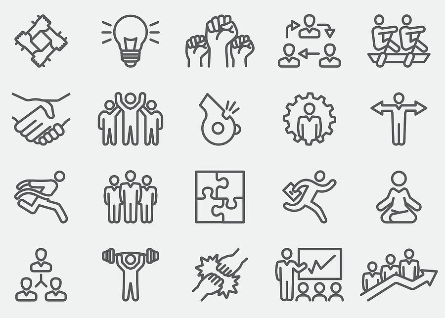 Business Teamwork Line Icons | EPS 10 Drawing by LueratSatichob