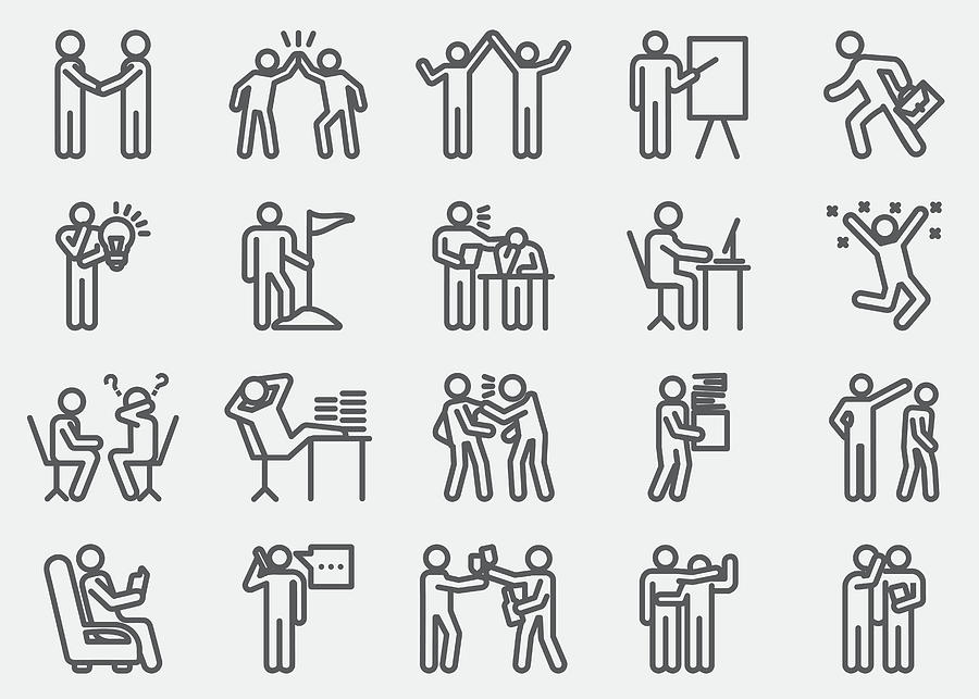 Business Working Human Action Line Icons Drawing by LueratSatichob