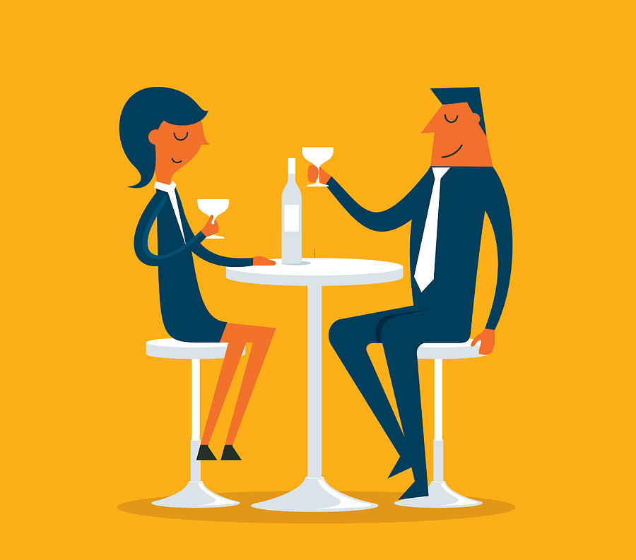 Businessman and Businesswoman in pub Drawing by Sorbetto