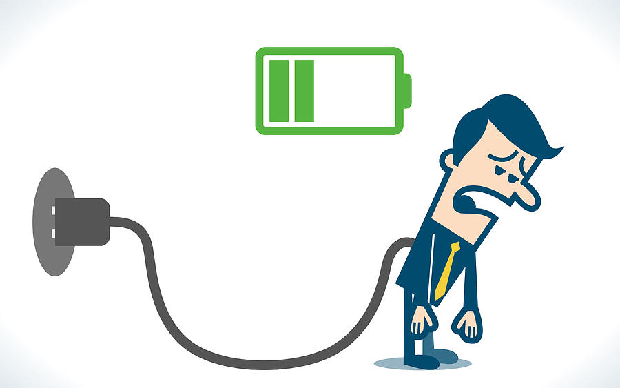 Businessman feeling tired and charging battery Drawing by Yuoak