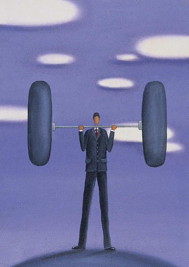 Businessman Lifting a Dumbbell Drawing by Mandy Pritty
