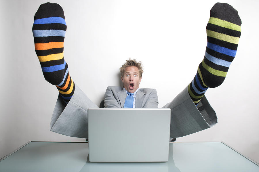 Businessman Office Worker Almost Gets His Socks Shocked Off Photograph by PeskyMonkey