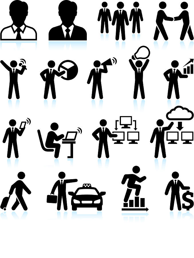 Businessman Success black & white royalty-free vector interface icon set Drawing by Bubaone