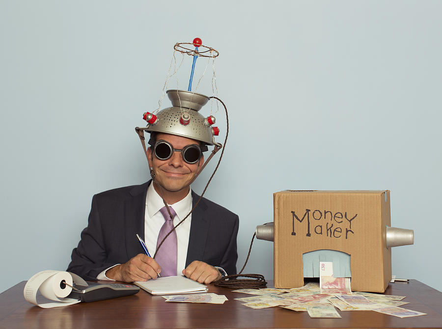 Businessman with Mind Reading Machine Makes Money Photograph by RichVintage