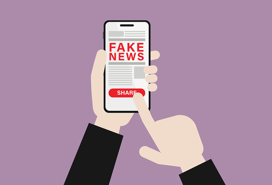 Businessman with mobile phone shares fake news Drawing by Tommy