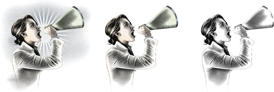 Businesswoman Announcing With Megaphone Drawing by GeorgePeters