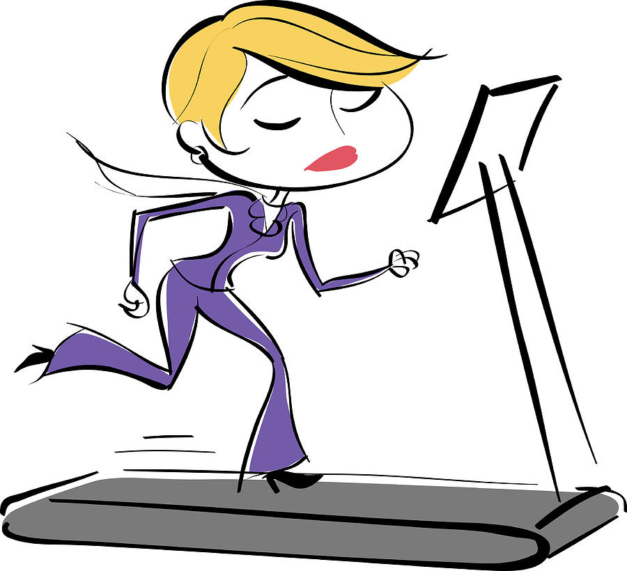 Businesswoman running on treadmill Drawing by McMillan Digital Art