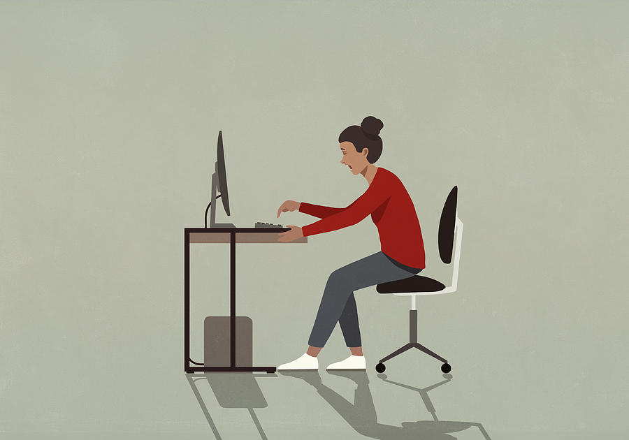 Businesswoman working at computer Drawing by Malte Mueller