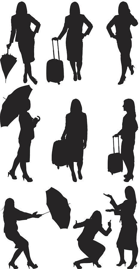 Businesswomen with luggage and umbrella Drawing by 4x6