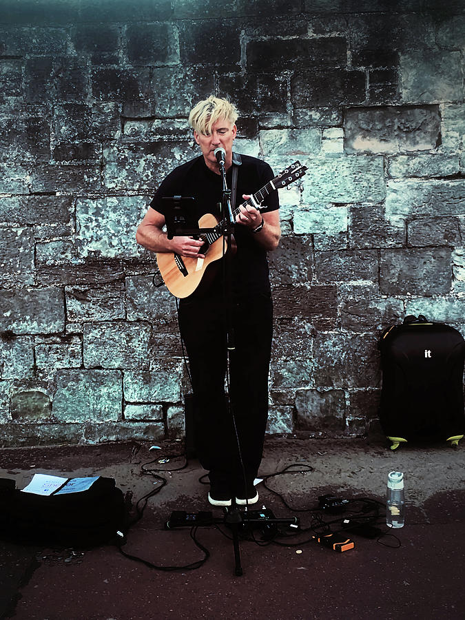 Music Photograph - Busker in front of wall by David Burgess