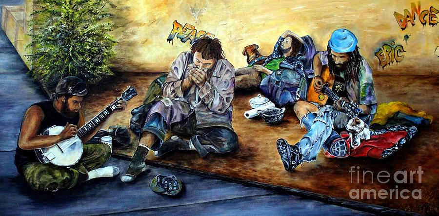 Musician Painting - Buskers - Sidewalk Musicians by AMD Dickinson