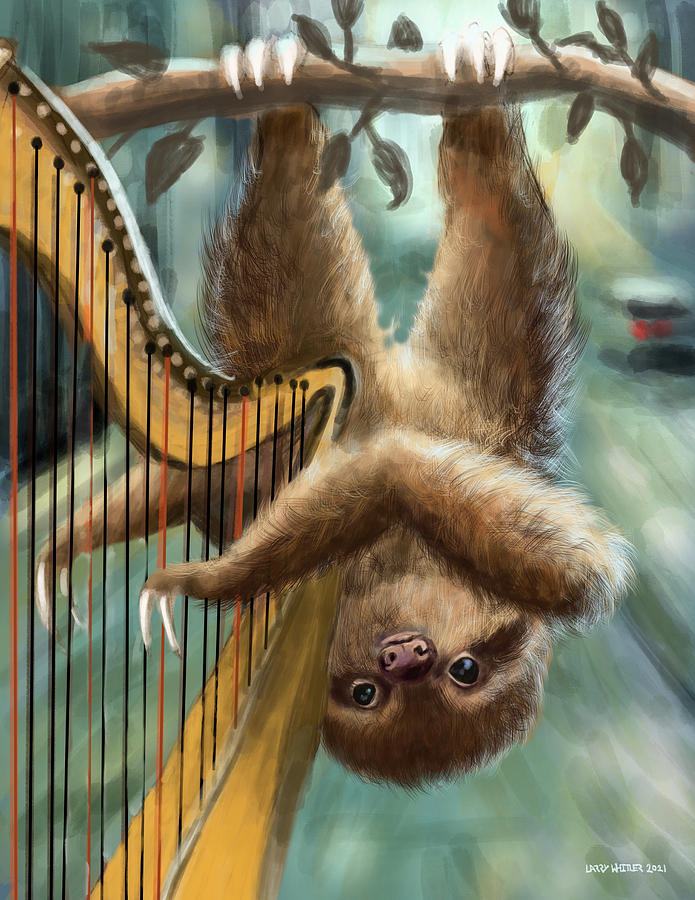 Busking Sloth Harpist  Digital Art by Larry Whitler