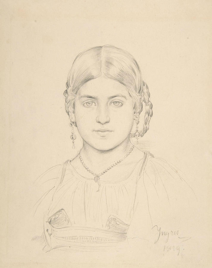 Bust of a Gypsy Girl Drawing by Jean-Auguste-Dominique Ingres