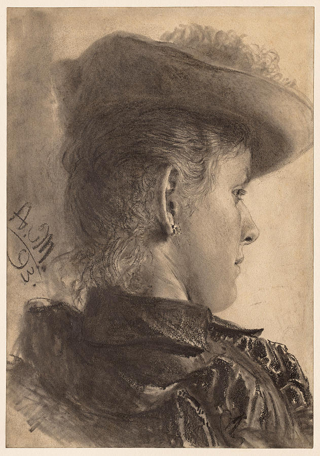 Bust of a Woman, Seen from Behind Drawing by Adolph von Menzel