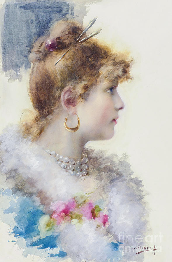 Bust Of A Young Woman In Profile On The Right Pastel