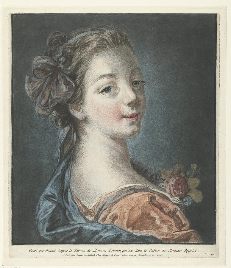 Bust of a young woman with a bow in her hair, Louis Marin Bonnet, after ...