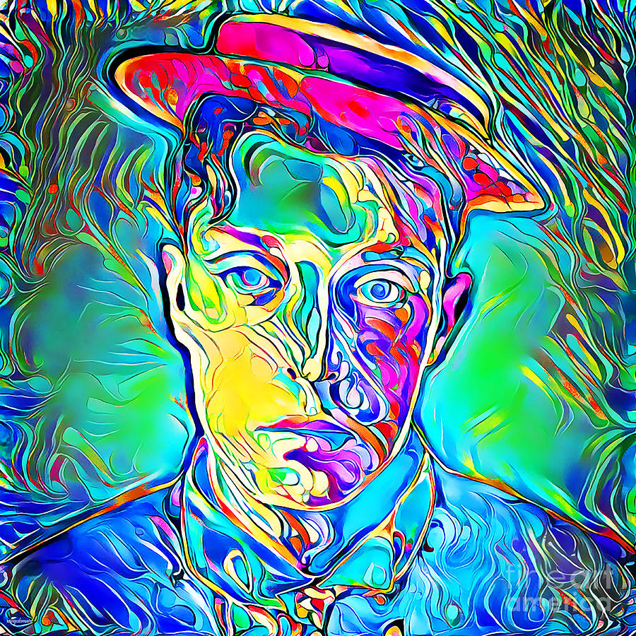 Buster Keaton in Vibrant Painterly Wavy Colors 20200523 square Photograph by Wingsdomain Art and Photography
