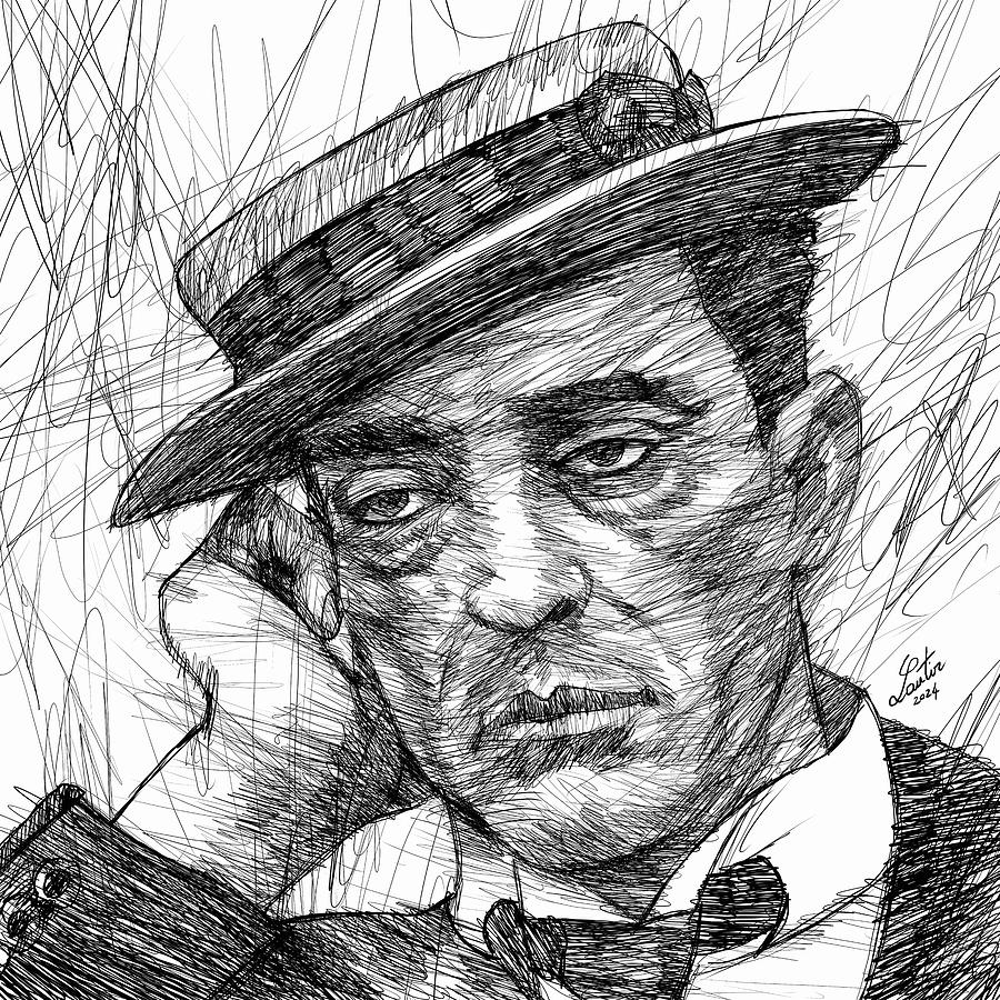 Buster Keaton Drawing - BUSTER KEATON ink portrait .1 by Fabrizio Cassetta