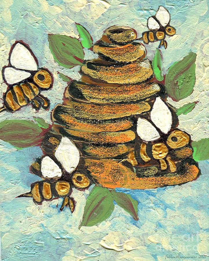 Busy Bee Country Beehive Painting by Follow Themoonart Busy Bee Country Beehive Painting by Follow Themoonart