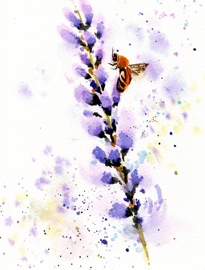 Busy Bee on a Lavender Sprig Painting by Tanya Gordeeva