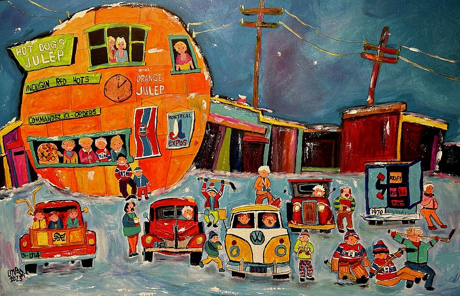 Busy day at the Orange Julep Painting by Michael Litvack