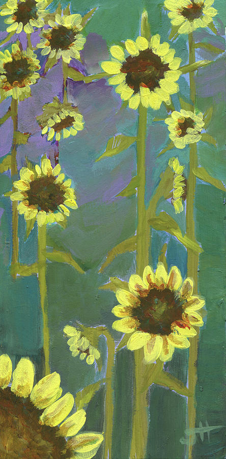 Busy Every Day - Tall Sunflowers Painting by Jaime Haney