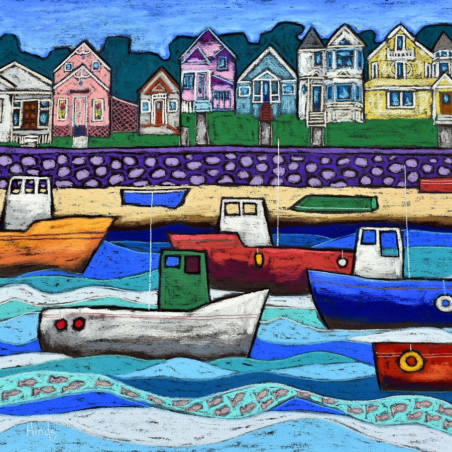 Boat Painting - Busy Fishing Boats - Square Crop by David Hinds
