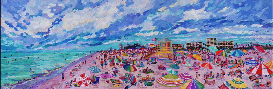 Summer Painting - Busy Relaxing- Siesta Key Beach by Heather Nagy