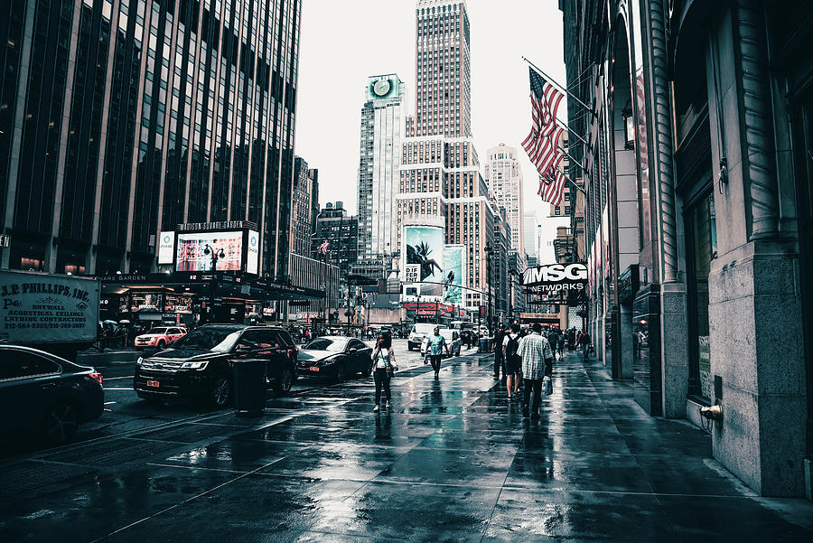 Busy Street in New York City a rainy day in Manhattan Photograph by JJF ...