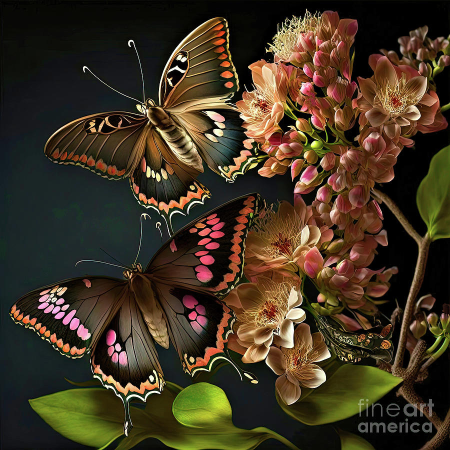 Butterflies and Flowers  # 1 Digital Art by Elaine Manley