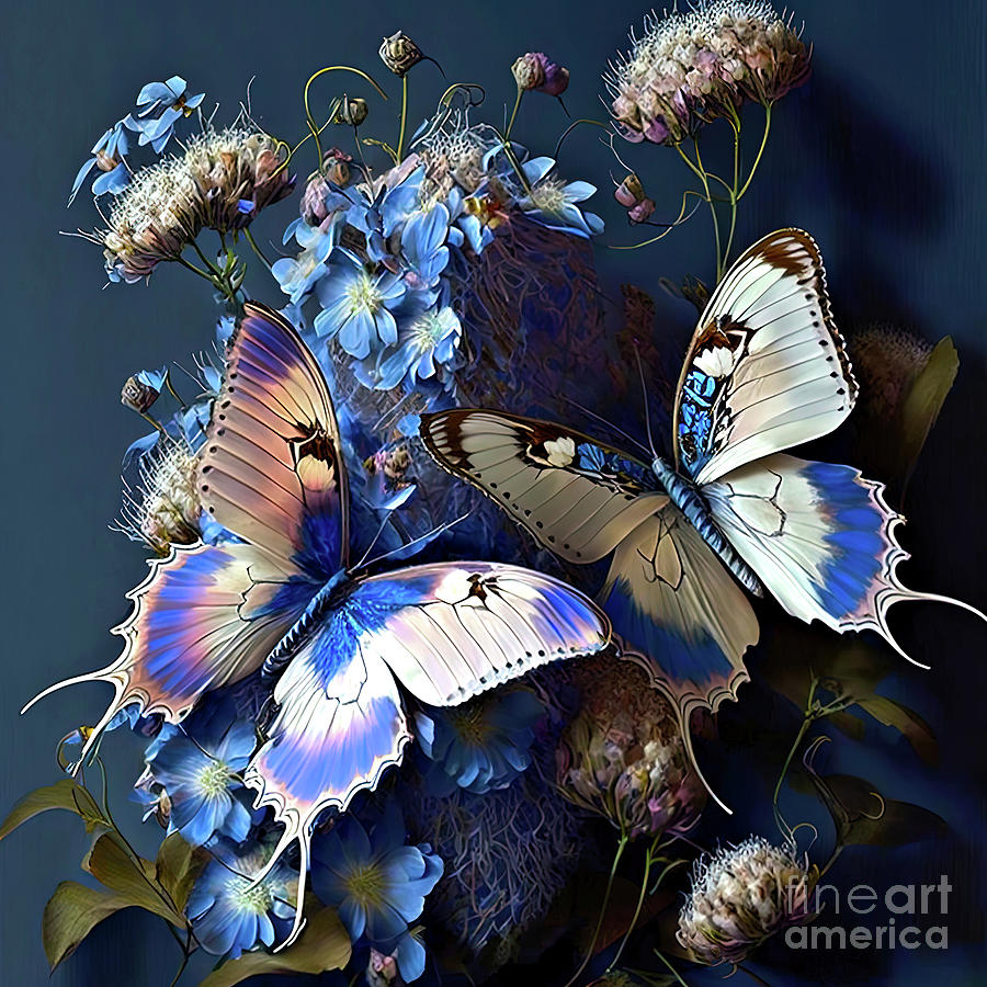 Butterflies and Flowers # 4  Digital Art by Elaine Manley