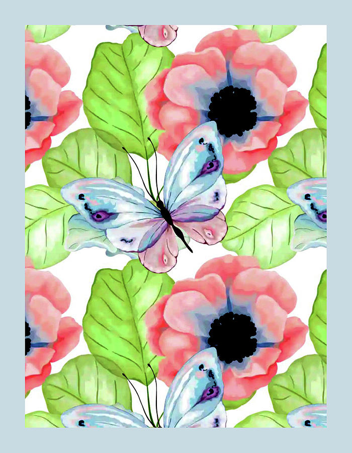 Butterflies And Poppy Field Digital Art by Fine Art by Alexandra