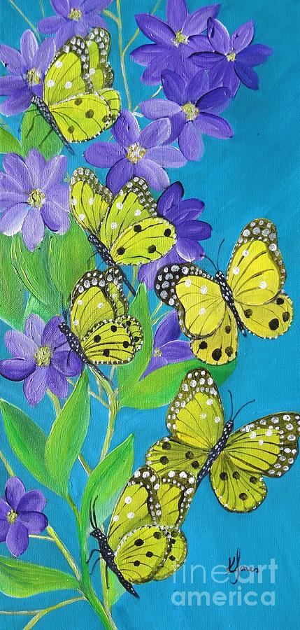 Butterflies and Purple Clematis Painting by Karen Jane Jones