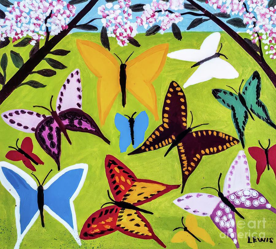 Butterflies by Maud Lewis early 1960s Painting by Maud Lewis