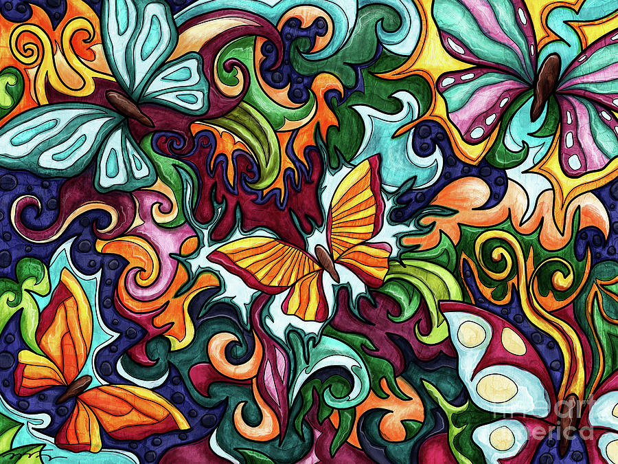 Butterflies colorful abstract painting, bright butterflies Painting by Nadia CHEVREL