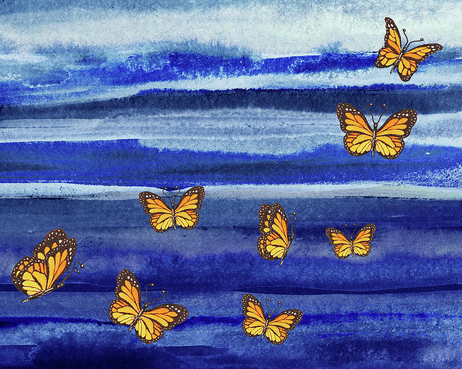 Butterflies Flying In The Sky Watercolor Painting