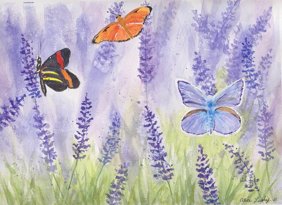 Butterfly Painting - Butterflies in Lavender Field by Alice Lasky