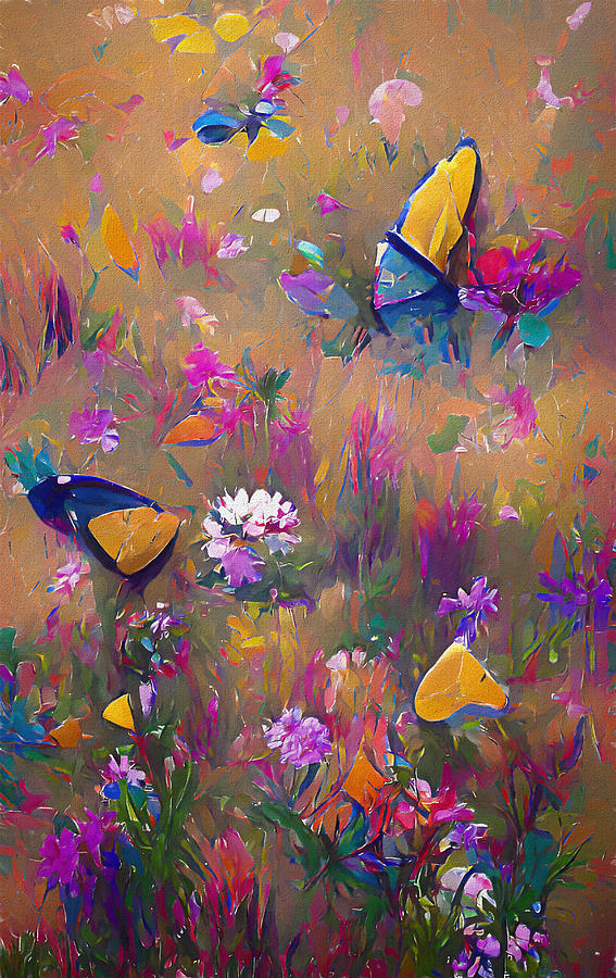 Butterflies In the Garden Impressionism Digital Art by Deborah League
