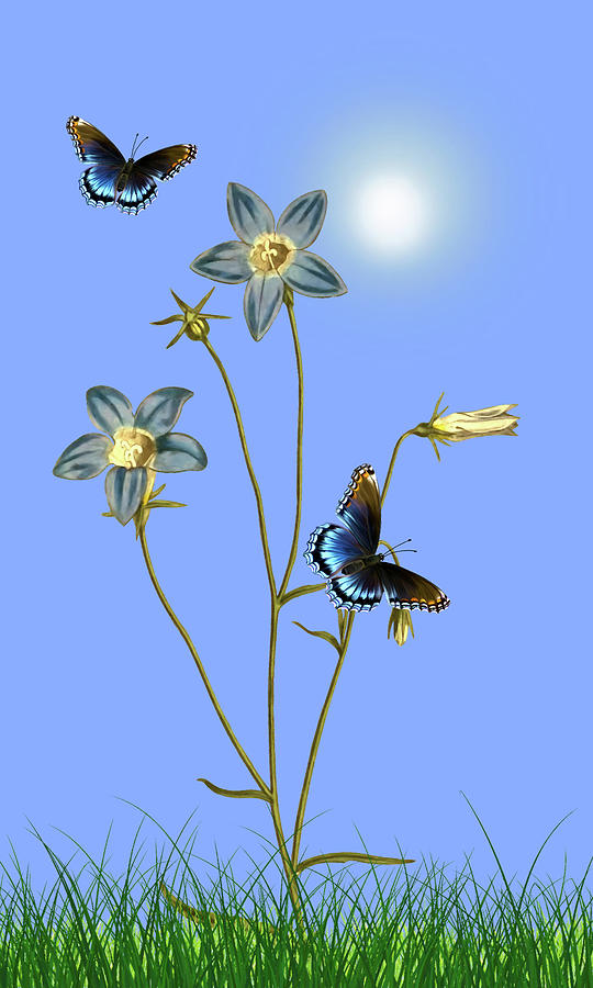 Butterflies In The Garden Pane 2 Slender bell flower Digital Art by David Dehner