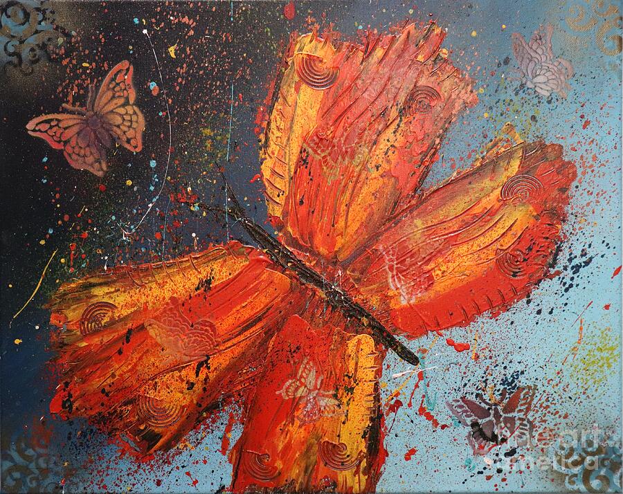 Butterflies Into The Night Mixed Media by Catori Canvas