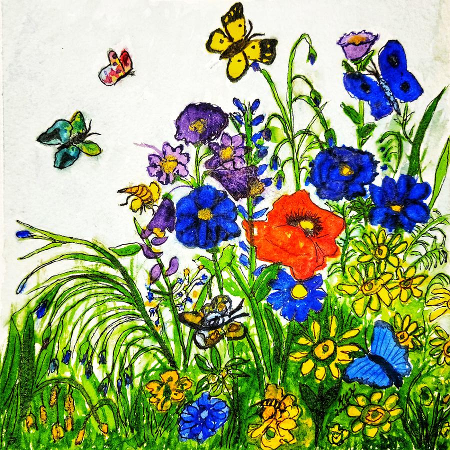 Butterflies n Bees Painting by Shady Lane Studios-Karen Howard