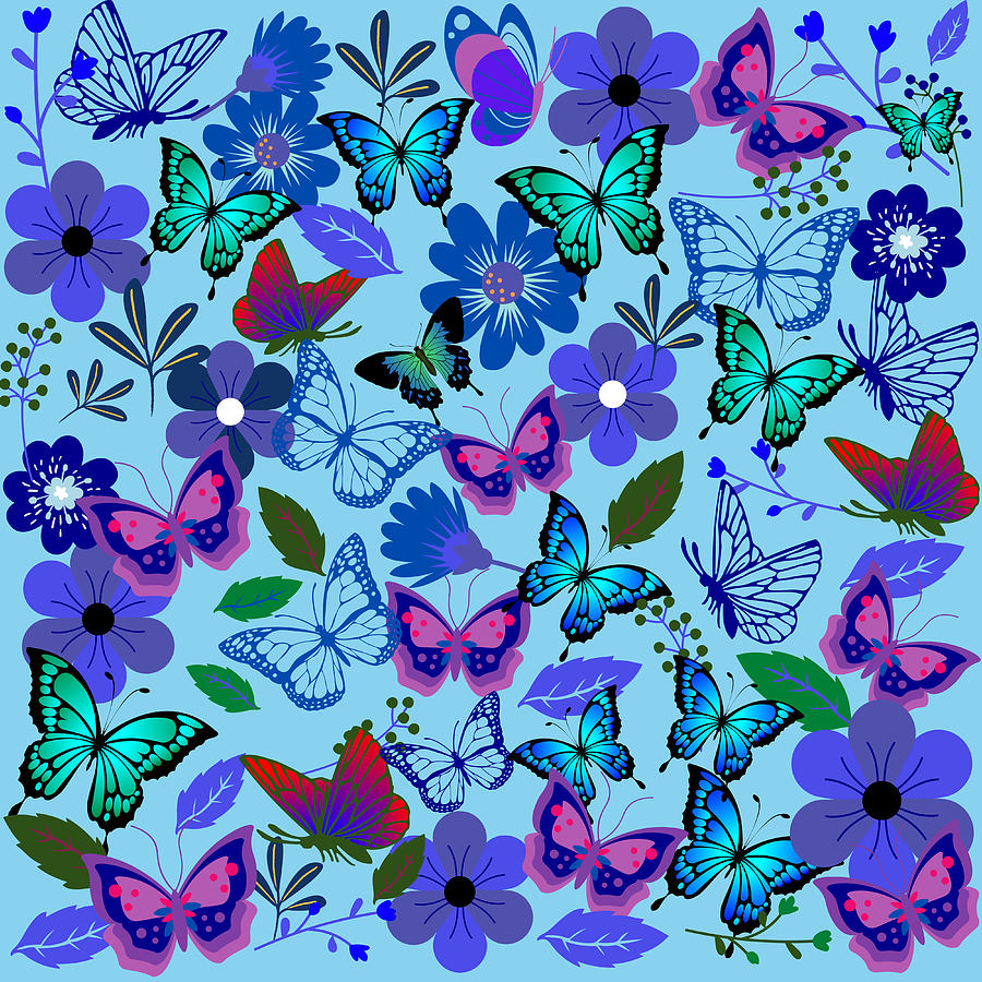 Butterflies on Blue Digital Art by Riad Mannan - Fine Art America