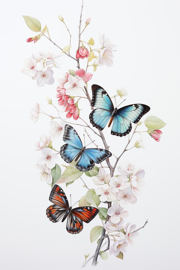Butterflies On Flowers Digital Art