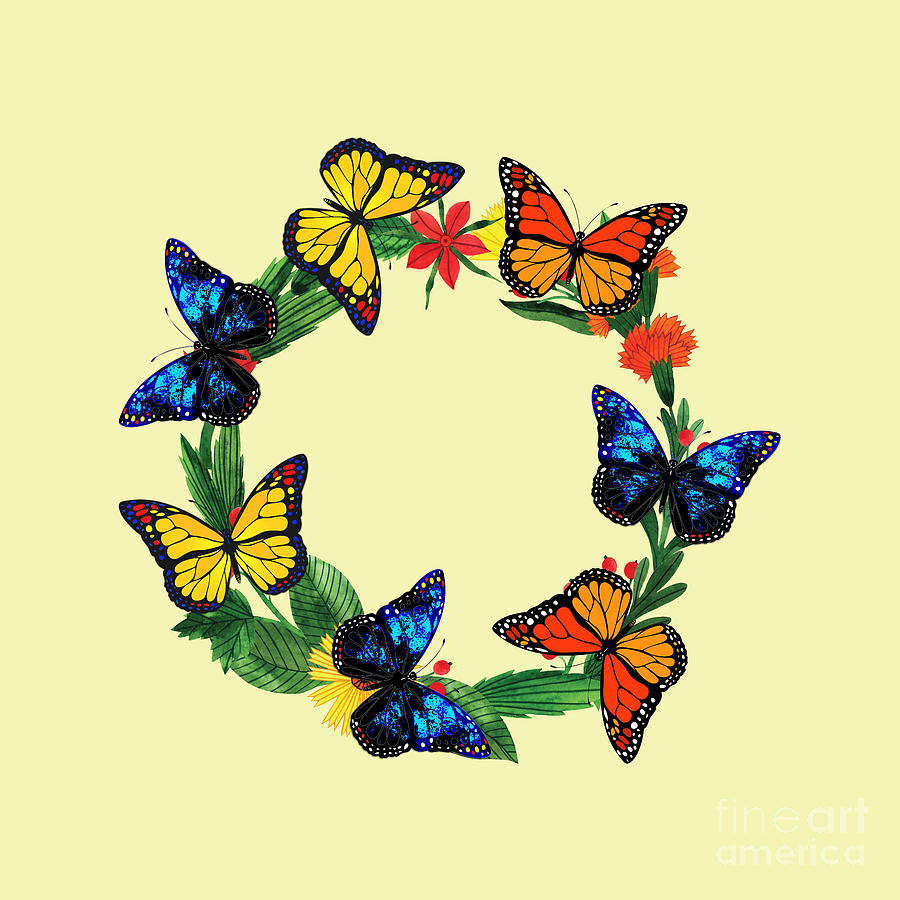 Butterflies On Wreath Digital Art