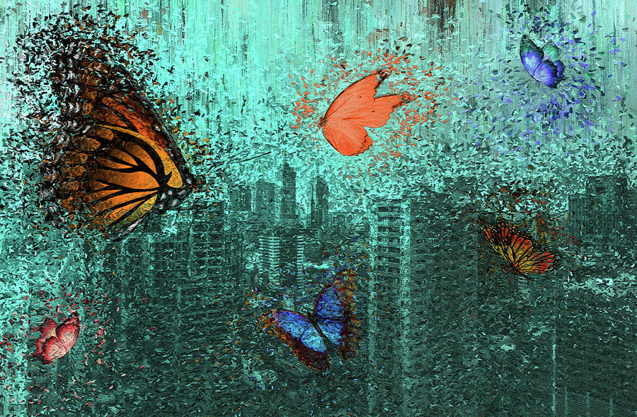 Butterflies over the City Mixed Media by Alex Mir