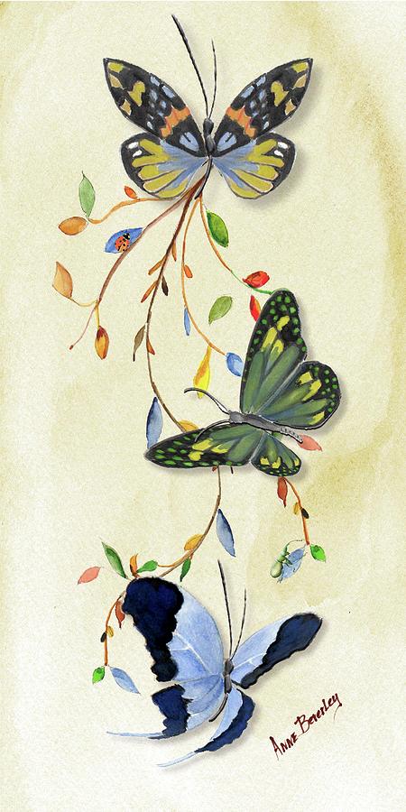 Butterflies Three Painting by Anne Beverley-Stamps