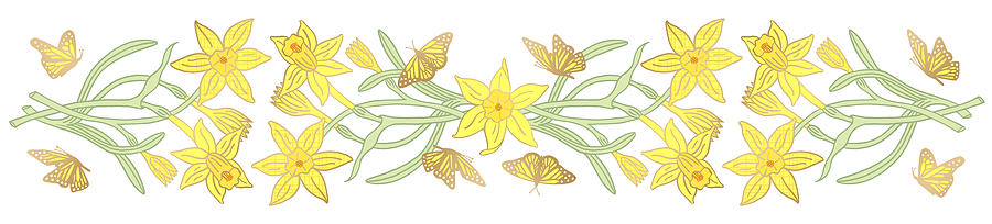 Butterfly and Daffodil Horizontal Panel - Art by Jen Montgomery Painting by Jen Montgomery