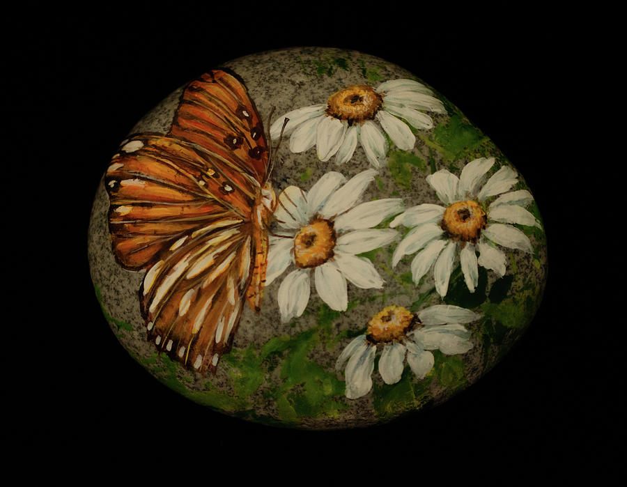 Butterfly and  Daisies Painting by Nancy Lauby