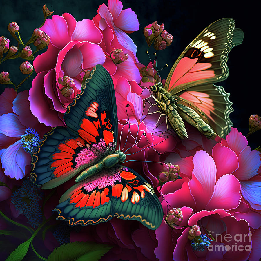 Butterfly and flower art #3 Digital Art by Elaine Manley