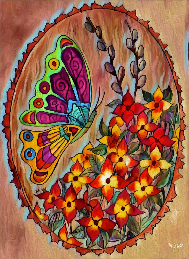 Butterfly and Flowers abstract  2 Mixed Media by Megan Walsh